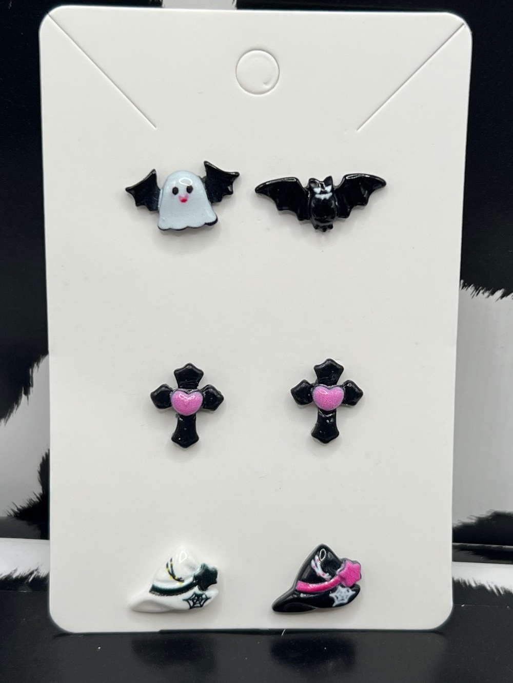 🦇👻 Handmade Halloween Earring Set — Ghost, Bat, Cross w/ heart, Witch hats🧙♀️✨